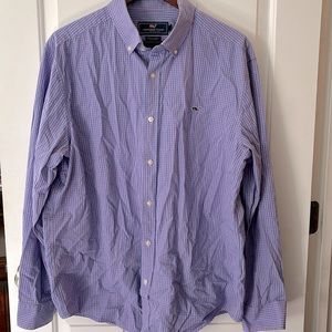 Vineyard Vines Purple and White Checkered Gingham Collared Button Front Top